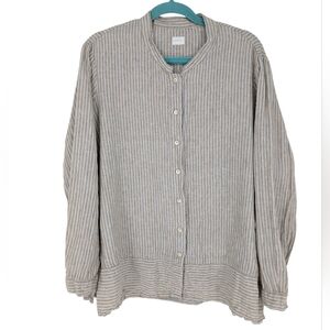Poetry 100% Linen Button Down Shirt Top Striped Blue Tan SZ 18